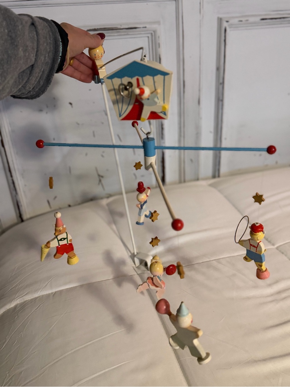 IRMI wooden vintage circus mobile with clowns, ballerinas & stars